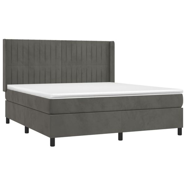 vidaXL Cama box spring colch&oacute;n y LED terciopelo gris oscuro 180x200 cm