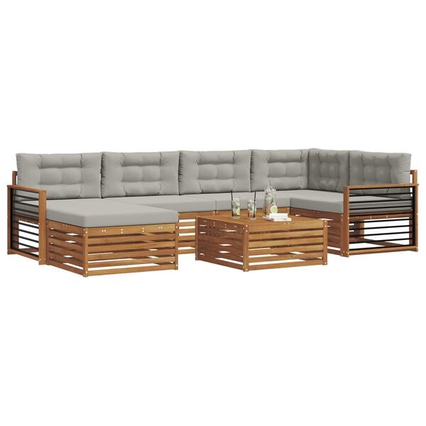 vidaXL Conjunto de sof&aacute;s de exterior 7 pcs Gris Natural y Claro