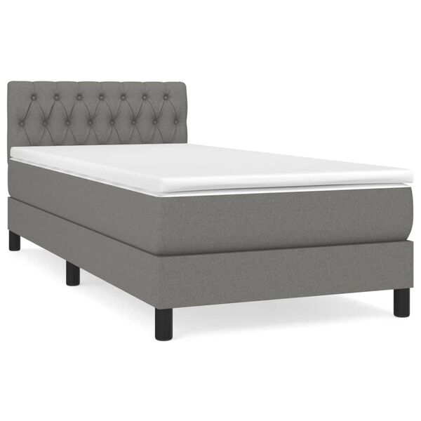 vidaXL Cama box spring con colchón tela gris oscuro 90x200 cm