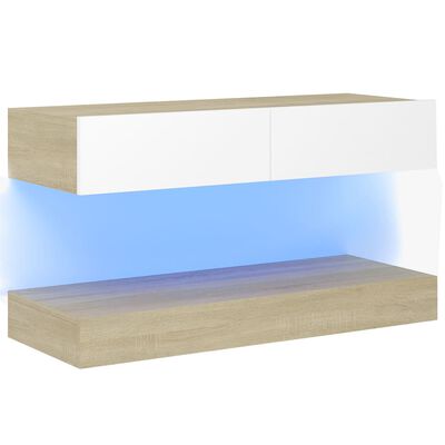 vidaXL Mueble de TV con luces LED blanco y roble Sonoma 90x35 cm
