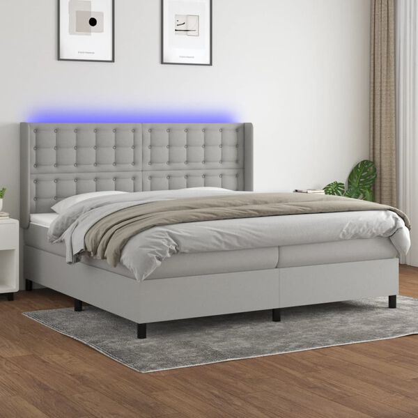 vidaXL Cama box spring con colch&oacute;n tela y LED gris claro 200x200 cm