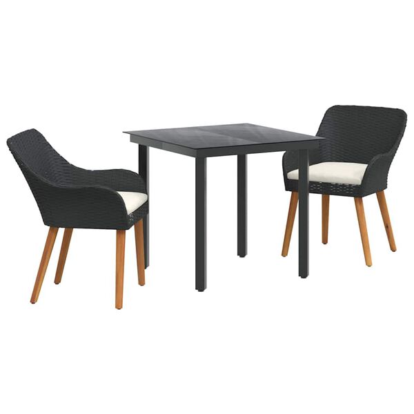 vidaXL Conjunto de Comedor de Jard&iacute;n 3 pcs Negro rat&aacute;n sint&eacute;tico