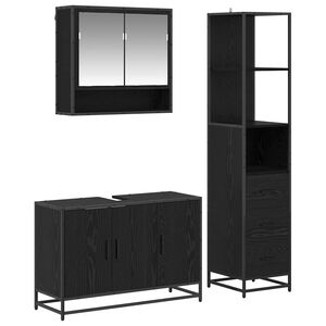 vidaXL Juego de muebles de ba&ntilde;o 3 pcs Roble Negro Madera de ingenier&iacute;a