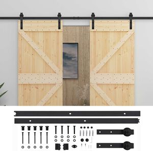 vidaXL Puerta Corredera 2 pcs Natural y negro Madera de Pino Maciza