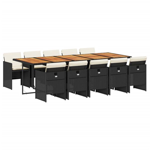 vidaXL Set de comedor jard&iacute;n 11 pzas con cojines rat&aacute;n sint&eacute;tico negro