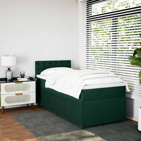 vidaXL Cama box spring con colch&oacute;n terciopelo verde oscuro 100x200 cm