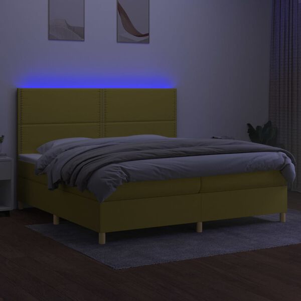 vidaXL Cama box spring colch&oacute;n y luces LED tela verde 200x200 cm
