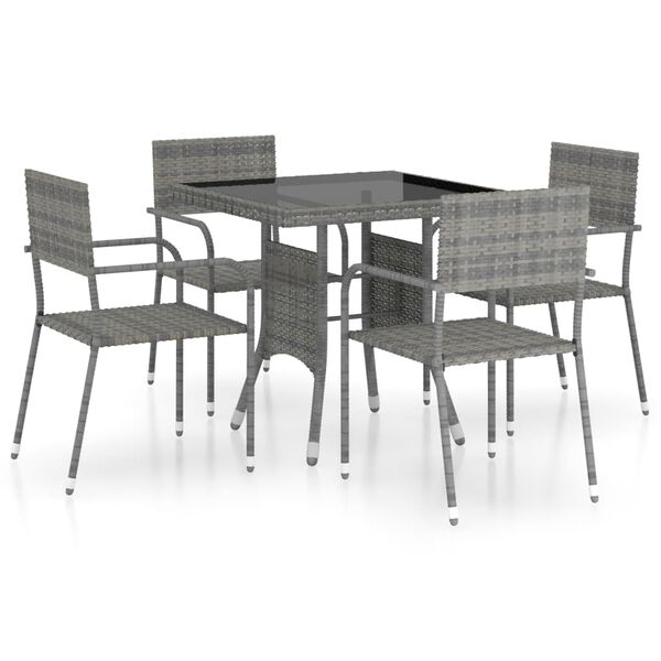 vidaXL Juego de comedor para jard&iacute;n 5 piezas rat&aacute;n sint&eacute;tico gris