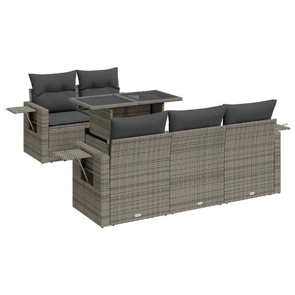 vidaXL Set de muebles de jard&iacute;n 6 pzas y cojines rat&aacute;n sint&eacute;tico gris