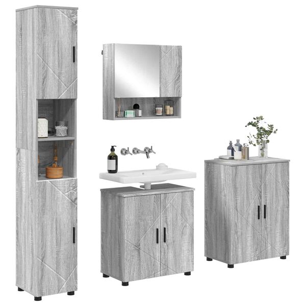 vidaXL Juego de muebles de ba&ntilde;o Montaje en la pared 4 pcs Gris Sonoma
