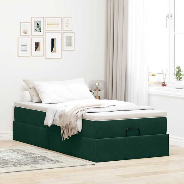 vidaXL Estructura de cama otomana colch&oacute;n terciopelo verde oscuro
