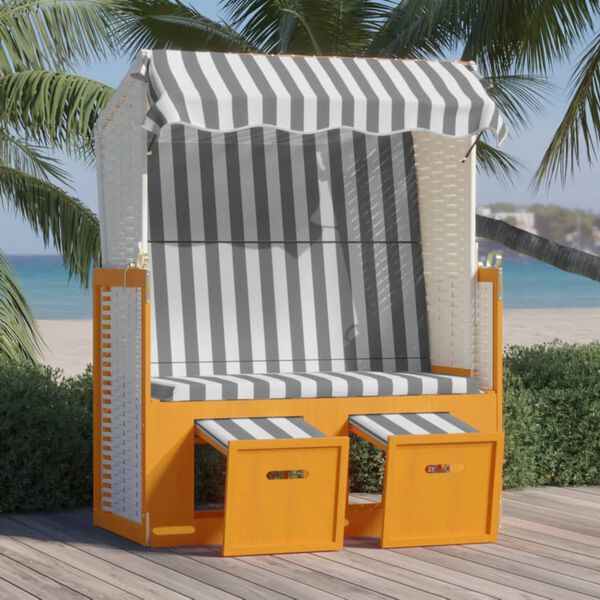 vidaXL Silla playa Strandkorb dosel rat&aacute;n sint&eacute;tico madera blanco gris