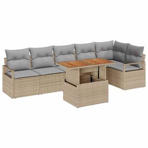 vidaXL Conjunto de sof&aacute; de jard&iacute;n 7 pcs Beige Polirat&aacute;n