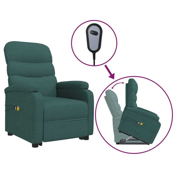 vidaXL Sill&oacute;n de masaje elevable tela verde oscuro