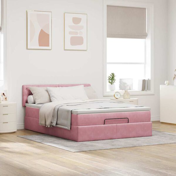 vidaXL Estructura cama otomana con colch&oacute;n terciopelo rosa 140x190 cm