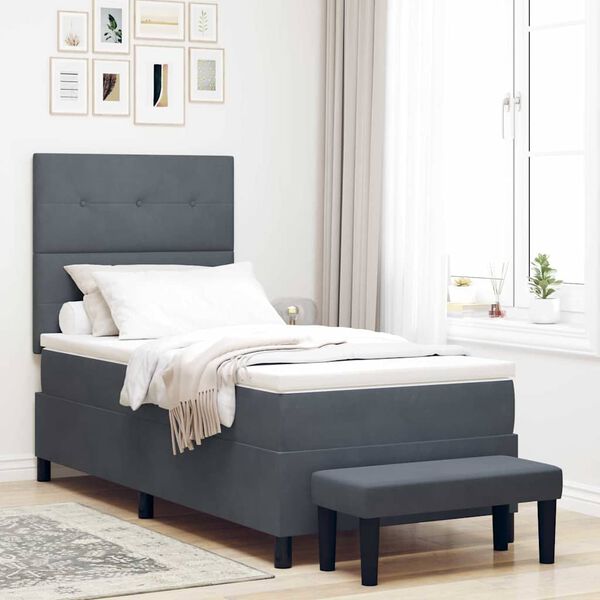 vidaXL Cama tipo Box Spring Gris oscuro 100 x 200 cm Terciopelo