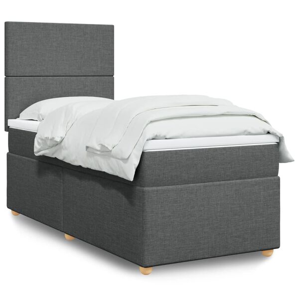 vidaXL Cama box spring con colchón tela gris oscuro 100x200 cm
