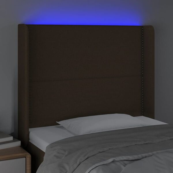 vidaXL Cabecero con LED de tela marr&oacute;n oscuro 83x16x118/128 cm