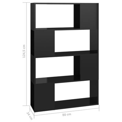 vidaXL Estantería/divisor de espacios negro brillo 80x24x124,5 cm