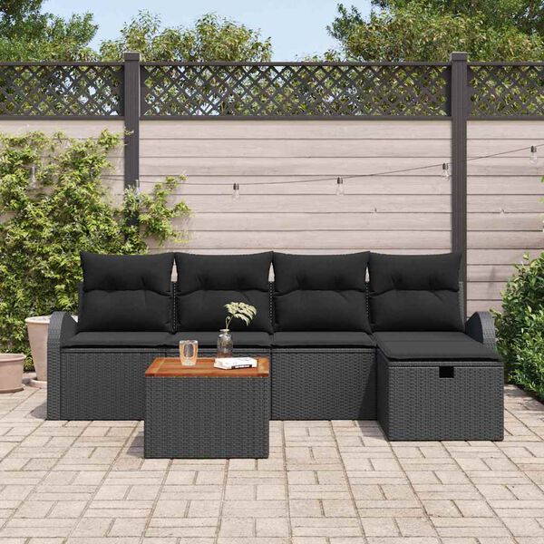 vidaXL Conjunto de sof&aacute;s de jard&iacute;n con coj&iacute;n 6 pcs Negro Polirat&aacute;n