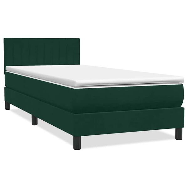 vidaXL Cama box spring con colch&oacute;n y LED terciopelo verde oscuro 90x210 cm