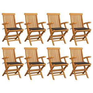 vidaXL Sillas plegables con cojines color topo, 8 unidades, madera maciza de teca.