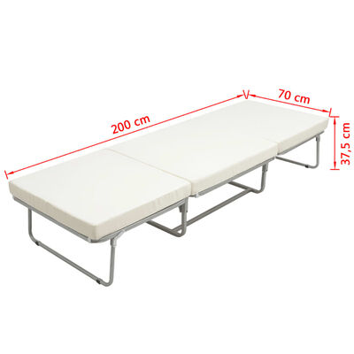 vidaXL Cama/taburete plegable con colchón acero blanco 70x200 cm