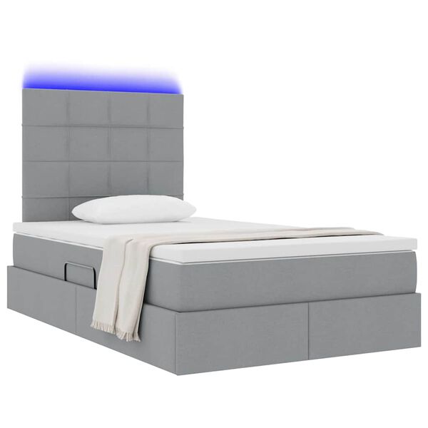 vidaXL Cama con almacenamiento y LED Gris Claro 120 x 190 cm Poli&eacute;ster