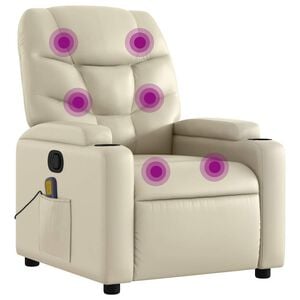 vidaXL Sill&oacute;n reclinable de masaje de piel sint&eacute;tica color crema