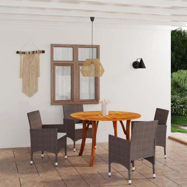 vidaXL Juego de comedor para jard&iacute;n de 5 piezas marr&oacute;n