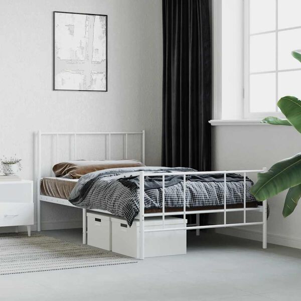 vidaXL Estructura cama sin colch&oacute;n con estribo metal blanco 75x190 cm