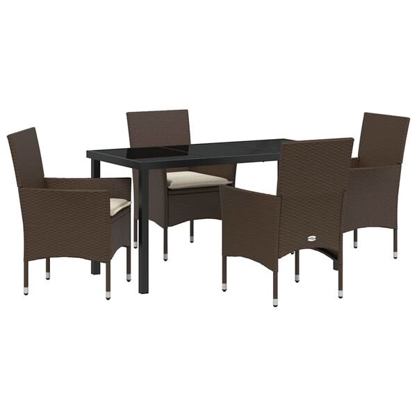 vidaXL Conjunto de Comedor de Jard&iacute;n 5 pcs Marr&oacute;n rat&aacute;n sint&eacute;tico
