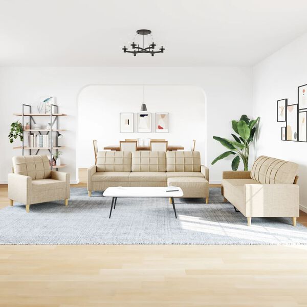 vidaXL Juego de sof&aacute;s con reposapi&eacute;s 4 piezas tela crema