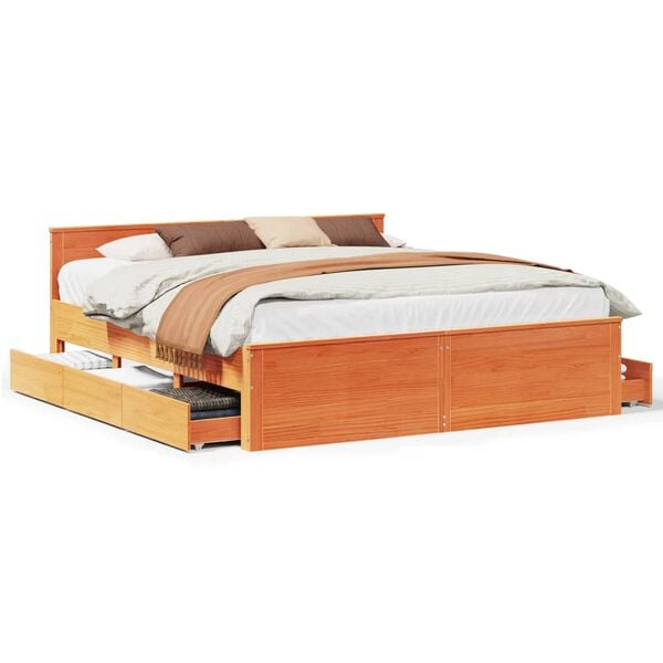 vidaXL Cama sin colch&oacute;n con cabecero madera de pino marr&oacute;n 200x200 cm