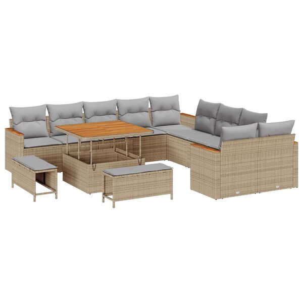 vidaXL Conjunto de sof&aacute;s de jard&iacute;n 13 pcs Beige rat&aacute;n sint&eacute;tico