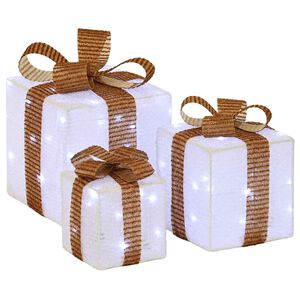 vidaXL Caja de regalo navide&ntilde;a iluminada 3 uds. 64 LED Blanco fr&iacute;o