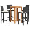 vidaXL Mesa y taburetes de jard&iacute;n 5 pzas madera acacia rat&aacute;n PE negro