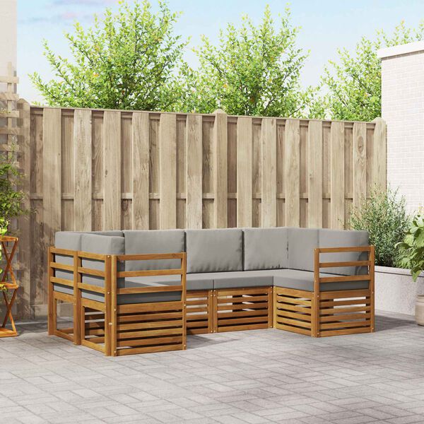 vidaXL Juegos de sof&aacute;s con coj&iacute;n 6 pcs Gris Natural y Claro