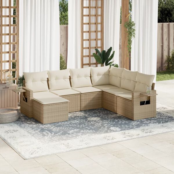 vidaXL Set sof&aacute;s de jard&iacute;n 7 piezas y cojines rat&aacute;n sint&eacute;tico beige