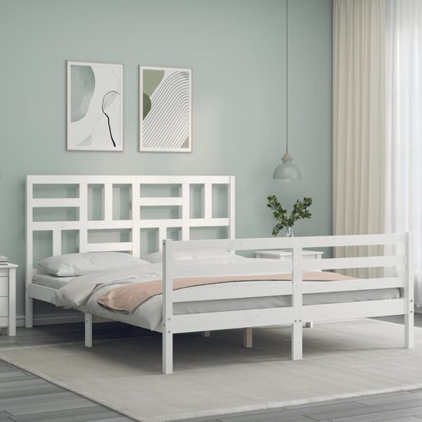 vidaXL Estructura de cama con cabecero madera maciza blanco 160x200 cm