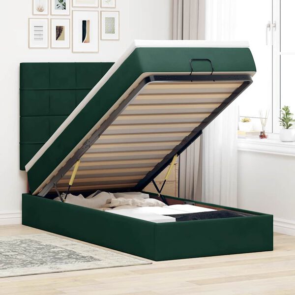vidaXL Estructura cama otomana colchones terciopelo verde oscuro