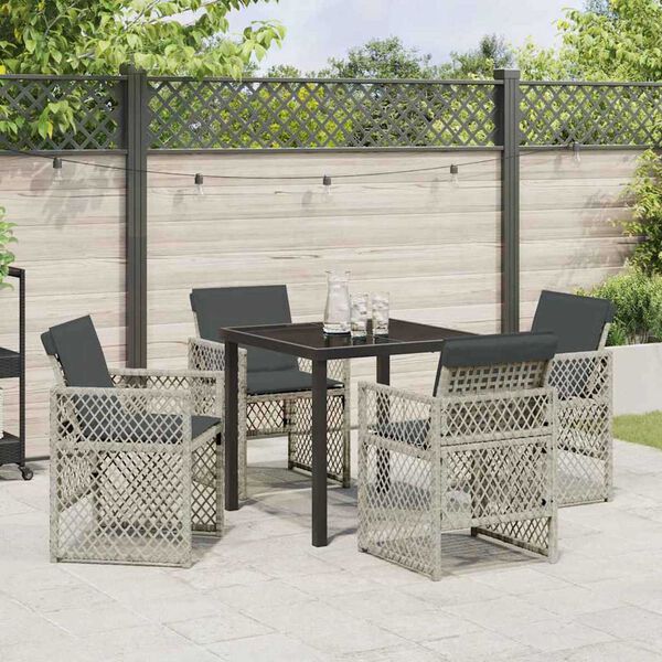 vidaXL Conjunto de Comedor de Jard&iacute;n 5 pcs Gris Claro rat&aacute;n sint&eacute;tico
