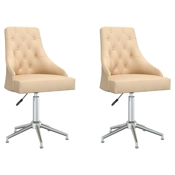 vidaXL Sillas de comedor giratorias 2 unidades tela color crema