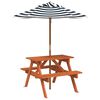 vidaXL Mesa de picnic para 4 ni&ntilde;os agujero para sombrilla madera abeto