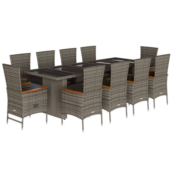 vidaXL Set de comedor de jard&iacute;n 11 pzas y cojines rat&aacute;n sint&eacute;tico gris