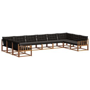 vidaXL Conjunto de sof&aacute;s de exterior con coj&iacute;n 10 pcs Natural y negro