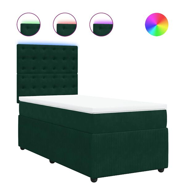 vidaXL Cama box spring con colch&oacute;n terciopelo verde oscuro 100x200 cm