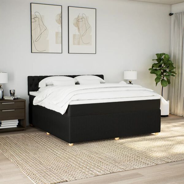 vidaXL Cama box spring con colch&oacute;n tela negro 180x200 cm