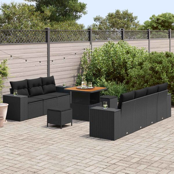 vidaXL Conjunto de sof&aacute; de jard&iacute;n 10 pcs Negro rat&aacute;n sint&eacute;tico