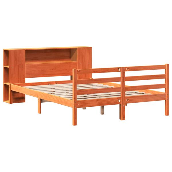 vidaXL Cama con estanter&iacute;a sin colch&oacute;n madera maciza marr&oacute;n 140x190 cm